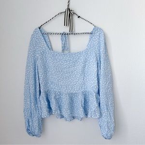 See The Shades Blue White Tiny Floral Square Neck Babydoll Top